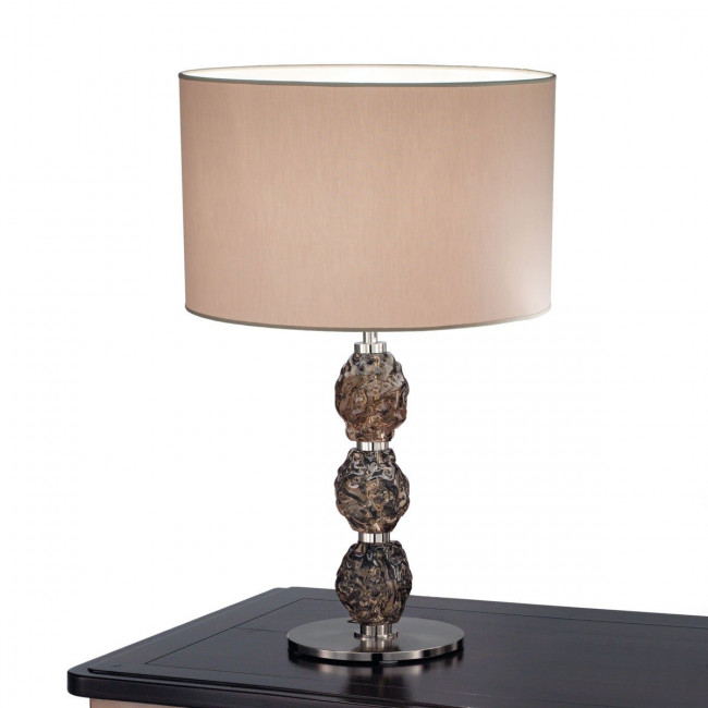 Настольная лампа IDL Charme 600/1LG pure steel with fume Murano glass / dove grey chinette Настольная лампа IDL Charme 600/1LG pure steel with fume Murano glass / dove grey chinette