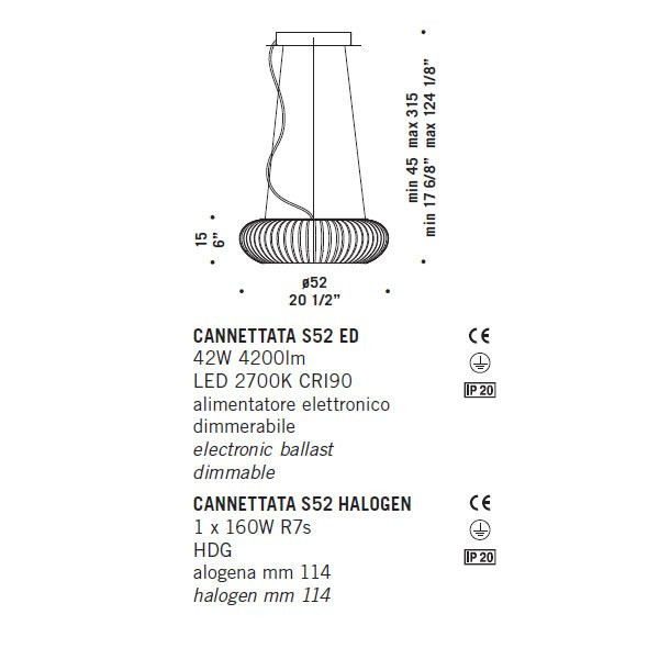 Подвесной светильник De Majo CANNETTATA S52 ED 0CANN0S53C Подвесной светильник De Majo CANNETTATA S52 ED 0CANN0S53C