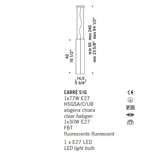 Подвесной светильник De Majo CARRE S1G 0CARR0S14 Подвесной светильник De Majo CARRE S1G 0CARR0S14