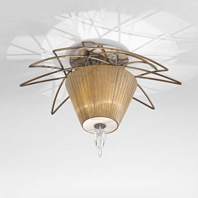 Потолочный светильник IDL Flame 524/3PF antique bronze+nickel brown organza Потолочный светильник IDL Flame 524/3PF antique bronze+nickel brown organza
