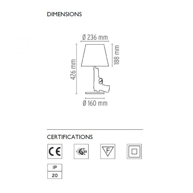 Настольная лампа Flos Guns Bedside Gun Chrome F2953057 Настольная лампа Flos Guns Bedside Gun Chrome F2953057