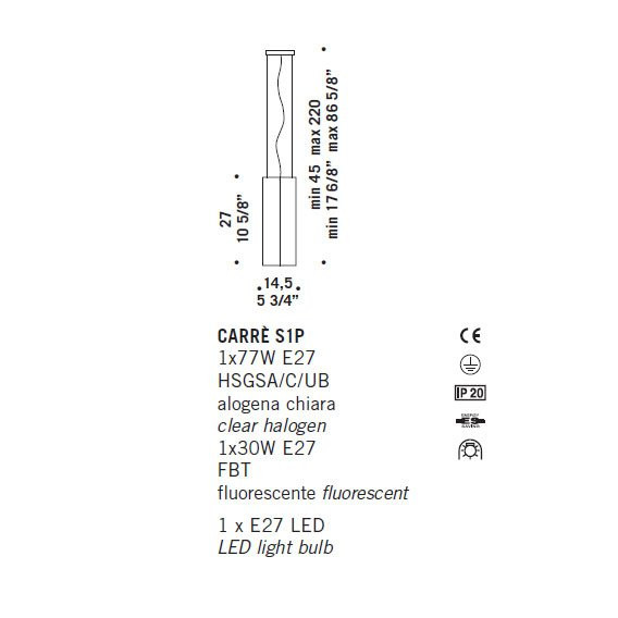 Подвесной светильник De Majo CARRE S1P 0CARR0S10 Подвесной светильник De Majo CARRE S1P 0CARR0S10