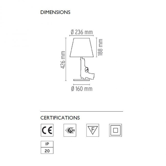 Настольная лампа Flos Guns Bedside Gun Gold F2953000 Настольная лампа Flos Guns Bedside Gun Gold F2953000